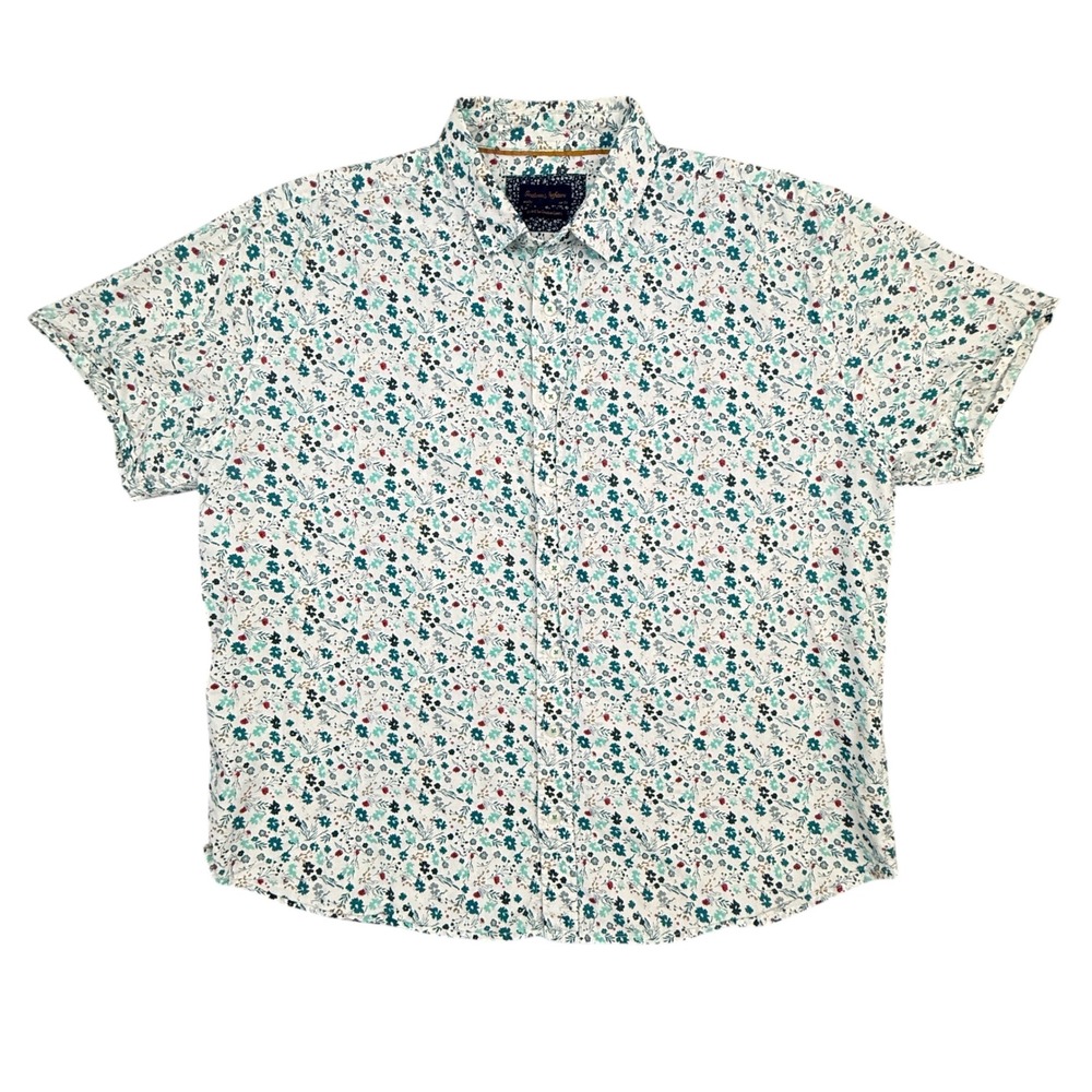 Gentlemen's Outfitters Button Down Shirt Men 2X White Floral Cotton Short Sleeve